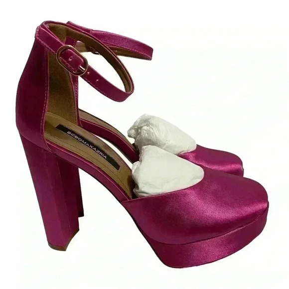 BCBGMaxAzria Cici Satin Platform Heel Pumps 7 Fuchsia Pink Barbiecore NWOB - Picture 5 of 12